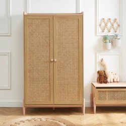 Armoire MAREO rose et cannage rotin 2 portes