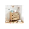 Commode enfant MAREO rose et cannage rotin 3 tiroirs 80cm