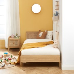 Lit enfant MAREO rose et cannage rotin 90x190 sommier inclus