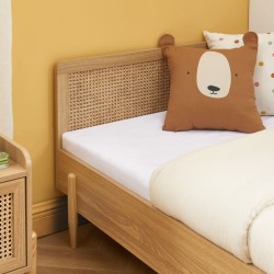 Lit enfant MAREO rose et cannage rotin 90x190 sommier inclus