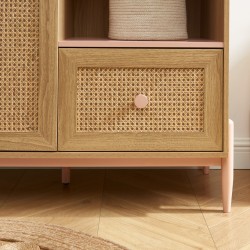 Armoire MAREO rose et cannage rotin 1 porte et 1 tiroir