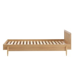 Lit enfant MAREO rose et cannage rotin 90x190 sommier inclus