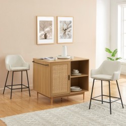 Ilot central KALYON effet chêne et cannage rotin 100cm