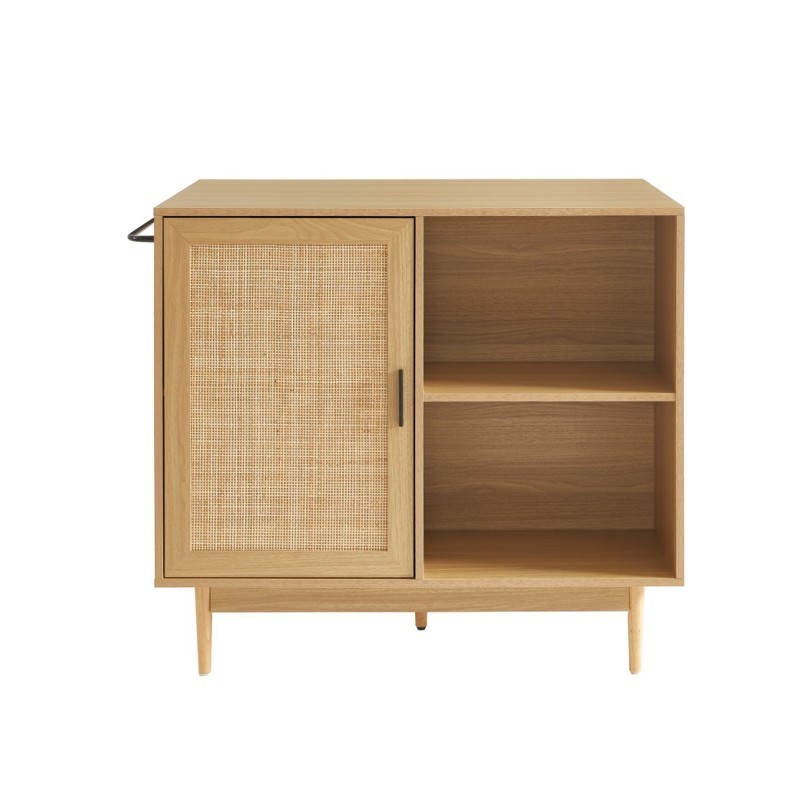 Ilot central KALYON effet chêne et cannage rotin 100cm