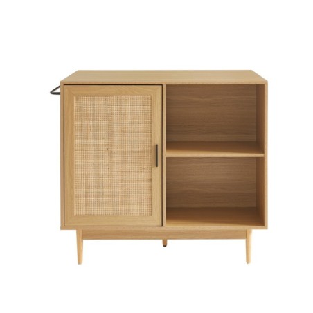 Ilot central KALYON effet chêne et cannage rotin 100cm