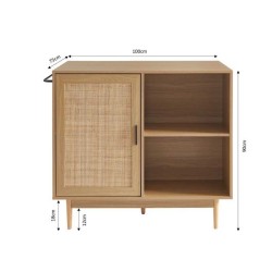 Ilot central KALYON effet chêne et cannage rotin 100cm