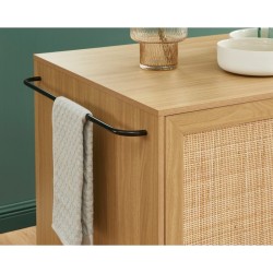 Ilot central KALYON effet chêne et cannage rotin 100cm