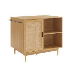 Ilot central KALYON effet chêne et cannage rotin 100cm