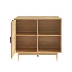 Ilot central KALYON effet chêne et cannage rotin 100cm