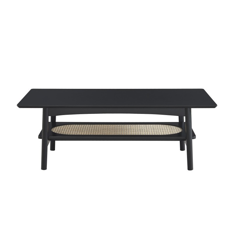 Table basse LUNIO noir et cannage rotin 115cm