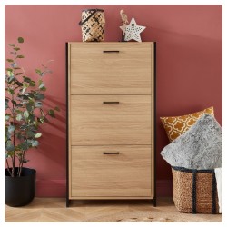 Meuble à chaussures STELIO effet chêne et métal noir 63cm