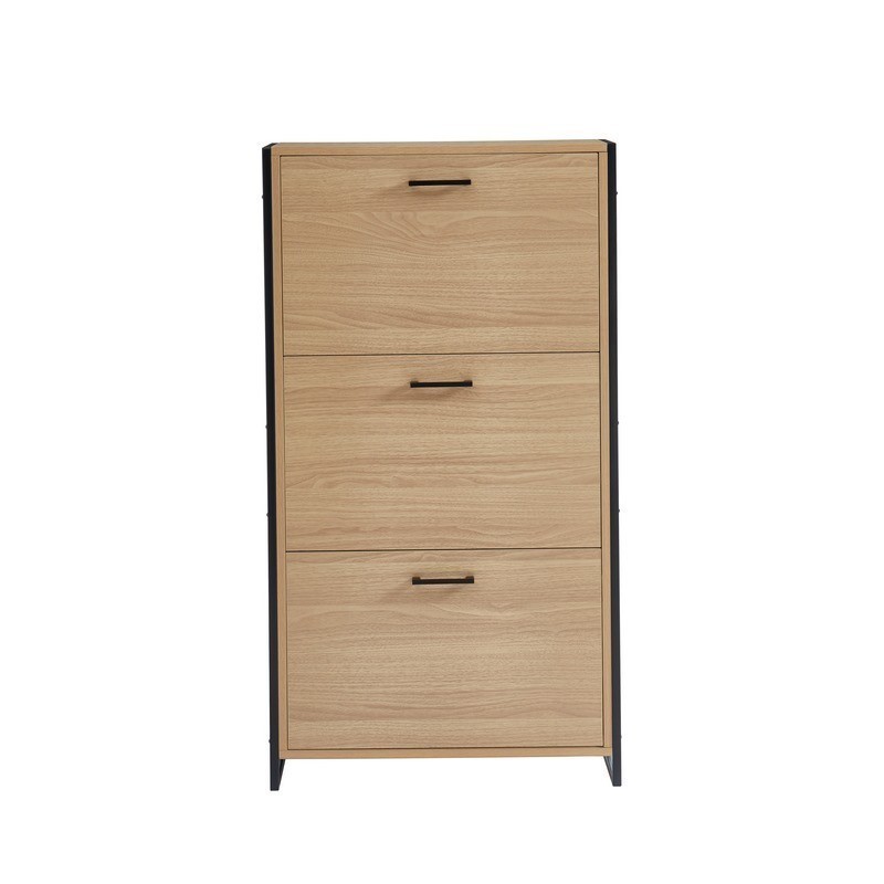 Meuble à chaussures STELIO effet chêne et métal noir 63cm