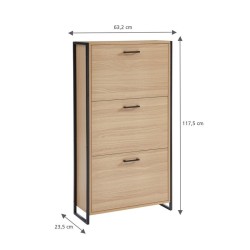 Meuble à chaussures STELIO effet chêne et métal noir 63cm