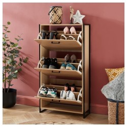 Meuble à chaussures STELIO effet chêne et métal noir 63cm