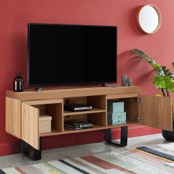 Meuble tv NOLUX effet chêne et métal noir 140cm
