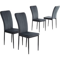 Lot de 4 chaises OPIA velours gris anthracite pieds métal noir