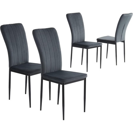 Lot de 4 chaises OPIA velours gris anthracite pieds métal noir