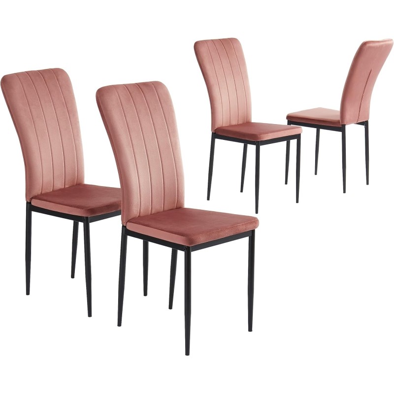 Lot de 4 chaises OPIA velours rose pieds métal noir