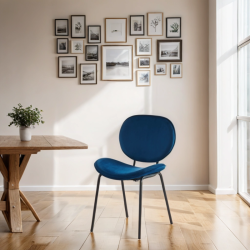 Lot de 2 chaises SHELIO velours bleu pieds métal noir