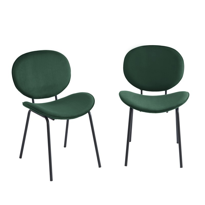 Lot de 2 chaises SHELIO velours vert pieds métal noir