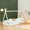 Lit enfant tipi MINTO blanc et pin massif 90x190 sommier inclus