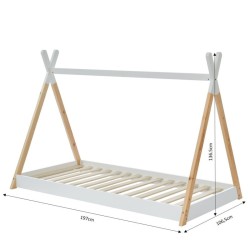 Lit enfant tipi MINTO blanc et pin massif 90x190 sommier inclus
