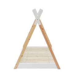 Lit enfant tipi MINTO blanc et pin massif 90x190 sommier inclus