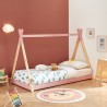 Lit enfant tipi MINTO rose et pin massif 90x190 sommier inclus