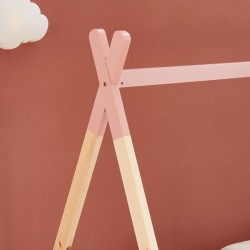 Lit enfant tipi MINTO rose et pin massif 90x190 sommier inclus
