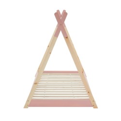 Lit enfant tipi MINTO rose et pin massif 90x190 sommier inclus