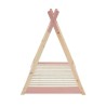 Lit enfant tipi MINTO rose et pin massif 90x190 sommier inclus