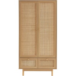 Armoire NALORA effet chêne et cannage rotin 2 portes 90cm
