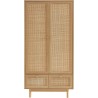 Armoire NALORA effet chêne et cannage rotin 2 portes 90cm