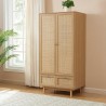 Armoire NALORA effet chêne et cannage rotin 2 portes 90cm
