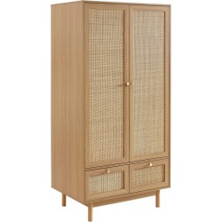 Armoire NALORA effet chêne et cannage rotin 2 portes 90cm