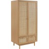 Armoire NALORA effet chêne et cannage rotin 2 portes 90cm