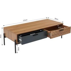 Table basse ARVIA effet chêne foncé et gris 115cm