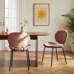 Lot de 2 chaises SHELIO velours rose pieds métal noir