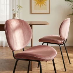 Lot de 2 chaises SHELIO velours rose pieds métal noir