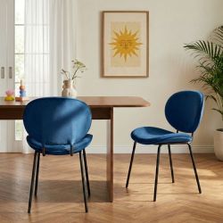 Lot de 2 chaises SHELIO velours bleu pieds métal noir