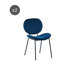Lot de 2 chaises SHELIO velours bleu pieds métal noir