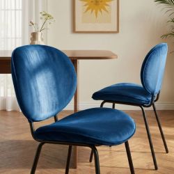 Lot de 2 chaises SHELIO velours bleu pieds métal noir