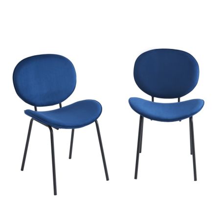 Lot de 2 chaises SHELIO velours bleu pieds métal noir