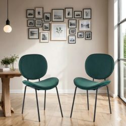 Lot de 2 chaises SHELIO velours vert pieds métal noir