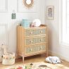 Commode enfant MAREO rose et cannage rotin 3 tiroirs 80cm