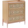 Commode enfant MAREO rose et cannage rotin 3 tiroirs 80cm