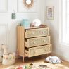 Commode enfant MAREO rose et cannage rotin 3 tiroirs 80cm