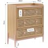 Commode enfant MAREO rose et cannage rotin 3 tiroirs 80cm