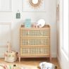 Commode enfant MAREO rose et cannage rotin 3 tiroirs 80cm