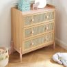 Commode enfant MAREO rose et cannage rotin 3 tiroirs 80cm